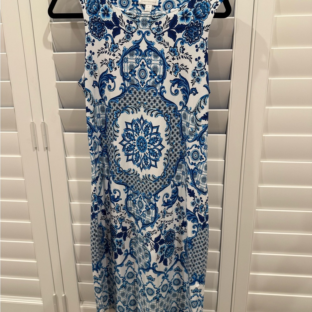 Charter Club Blue and White Patterned Maxi Dress
